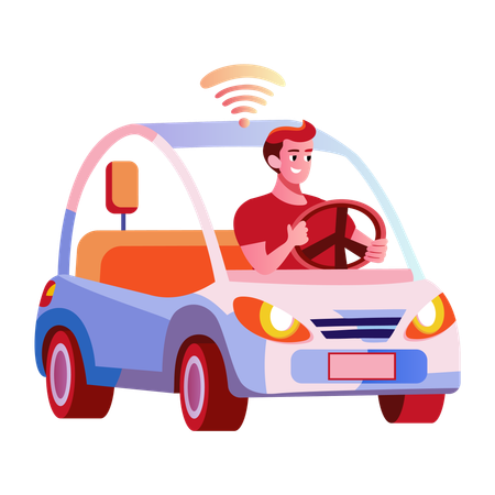 Boy driving smart car  Illustration