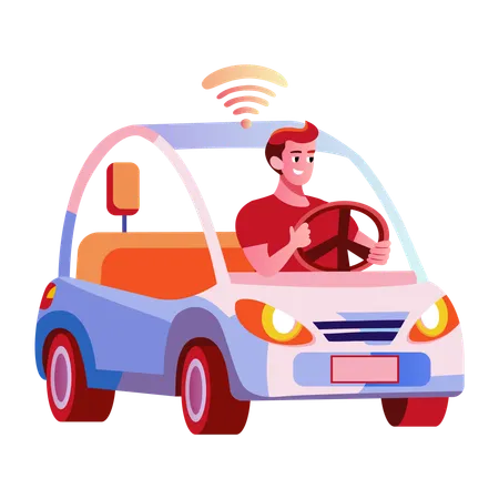 Boy driving smart car  Illustration