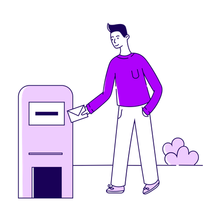 Boy dropping envelope in mailbox  Illustration