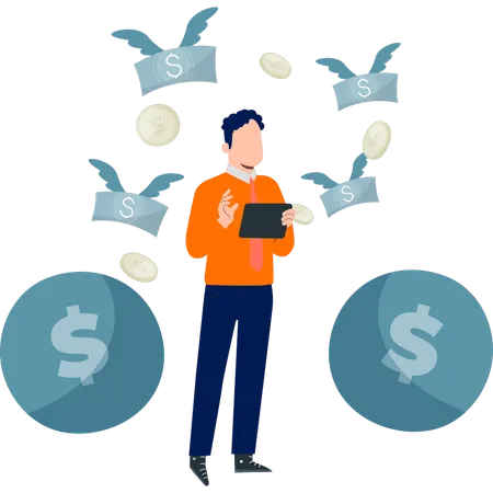 Boy earning money online  Illustration