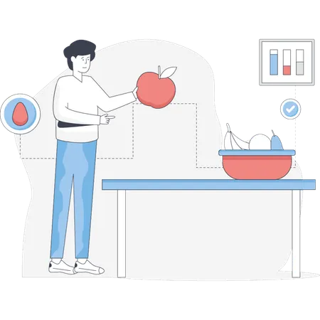 少年は健康的な食べ物を食べる  イラスト