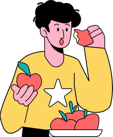 Boy Eating Apple Illustration