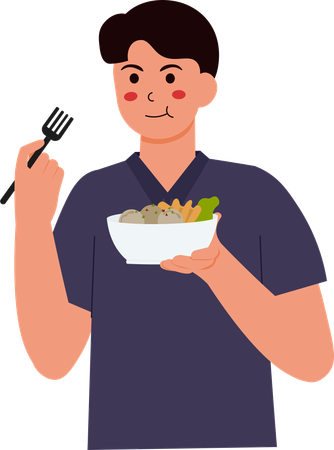 Boy Eating Bakso  Illustration