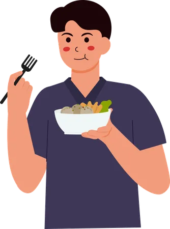 Boy Eating Bakso  Illustration