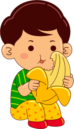 バナナを食べる少年  イラスト