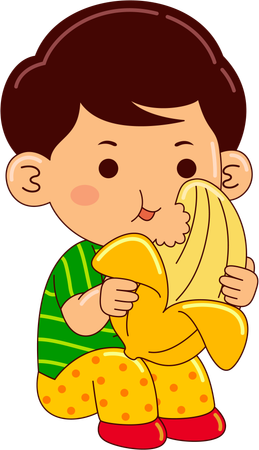 Boy eating banana  Illustration