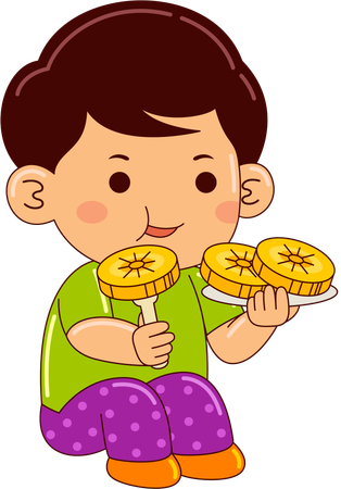 Boy eating banana  Illustration