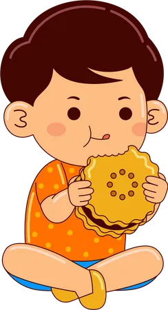 Boy Kids Eating Biscuit Illustration