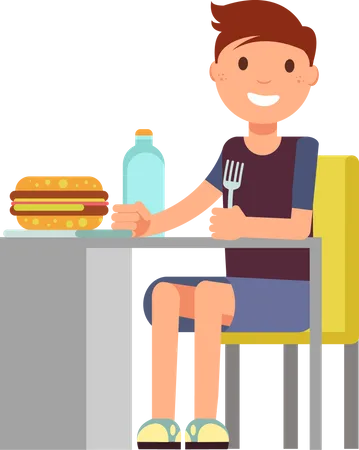 Boy eating burger  Illustration