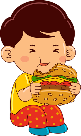 Boy Eating Burger  Illustration