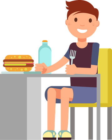 Boy eating burger  Illustration