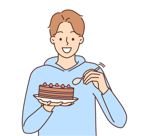 Boy eating cake Illustration
