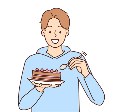 Boy eating cake Illustration