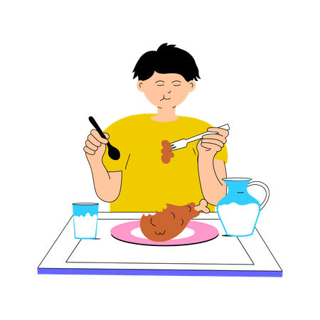 Boy eating chicken  Illustration