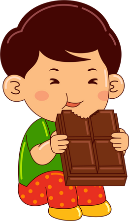초콜릿을 먹는 소년  일러스트레이션