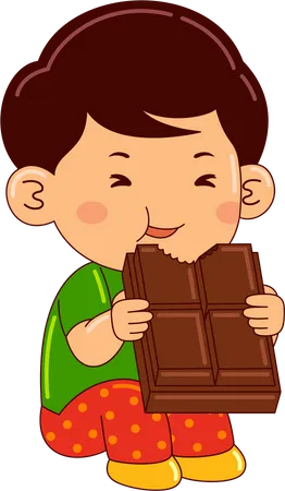 チョコレートを食べる少年  イラスト