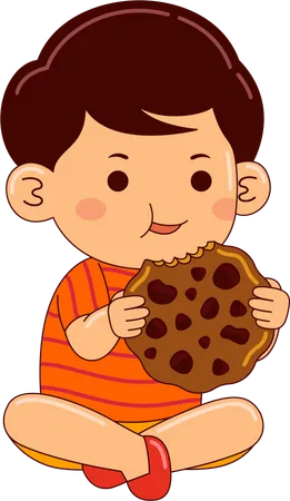 Boy Kids Eating Cookies Illustration