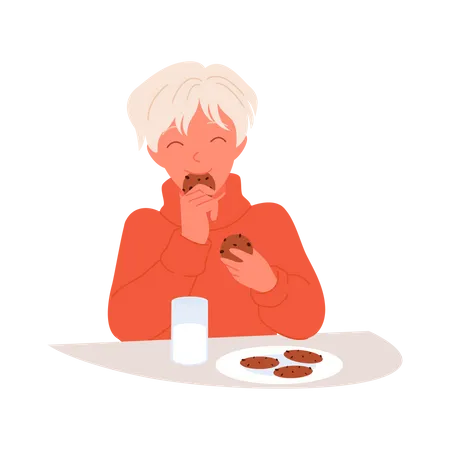 Boy eating cookies  Illustration