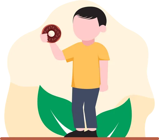Boy eating donut Illustration