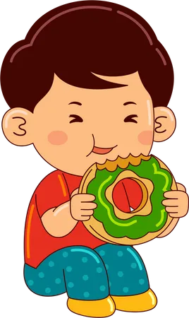 Boy Eating Donut  Illustration