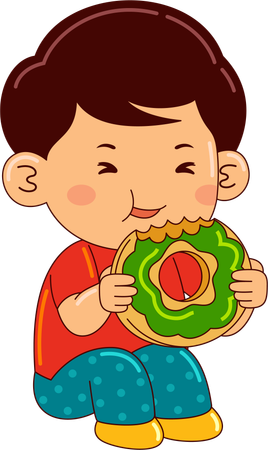 Boy Eating Donut  Illustration