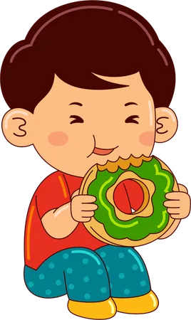 Boy Eating Donut  Illustration