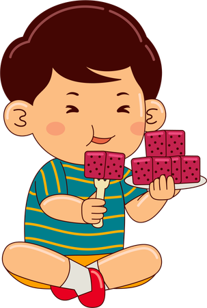 Boy eating dragon fruit  Illustration