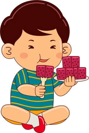 Boy eating dragon fruit  Illustration