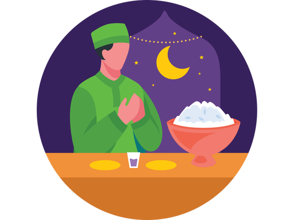Boy eating Eid Food  Illustration
