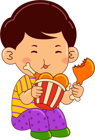 Boy Eating Fried Chicken  Illustration