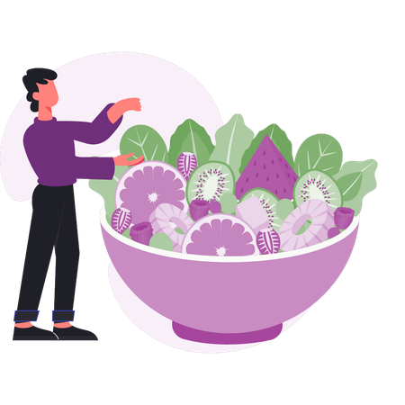 Boy  eating fruit and vegetable  Illustration