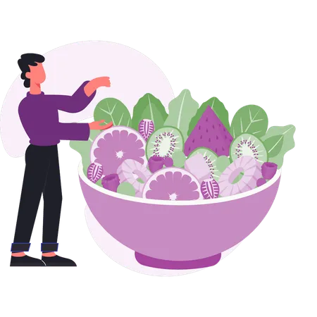 Boy  eating fruit and vegetable  Illustration