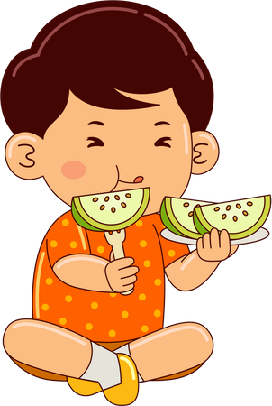 Boy eating guava  Illustration