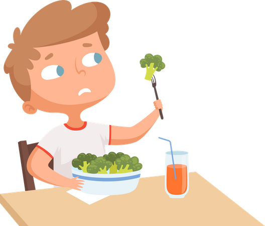 Boy eating healthy broccoli  Illustration