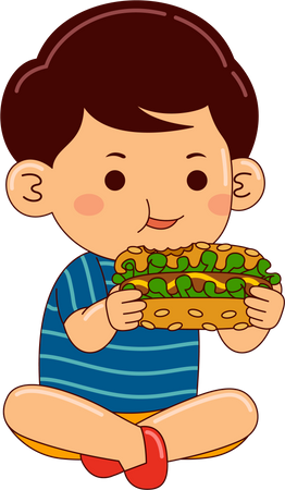 Boy Eating Hot Dog  Illustration