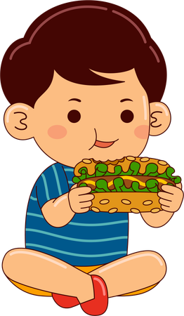 Boy Eating Hot Dog  Illustration