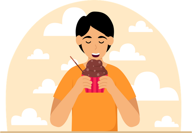 Boy eating ice cream Illustration