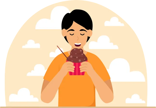 Boy eating ice cream Illustration
