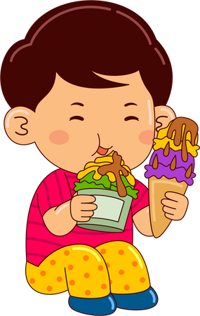 Boy Eating Ice Cream  Illustration