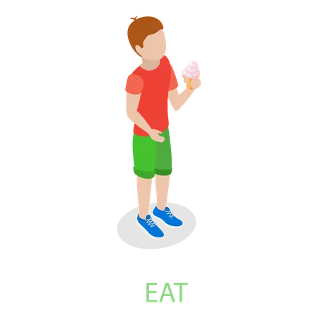 Boy eating ice cream cone  Illustration