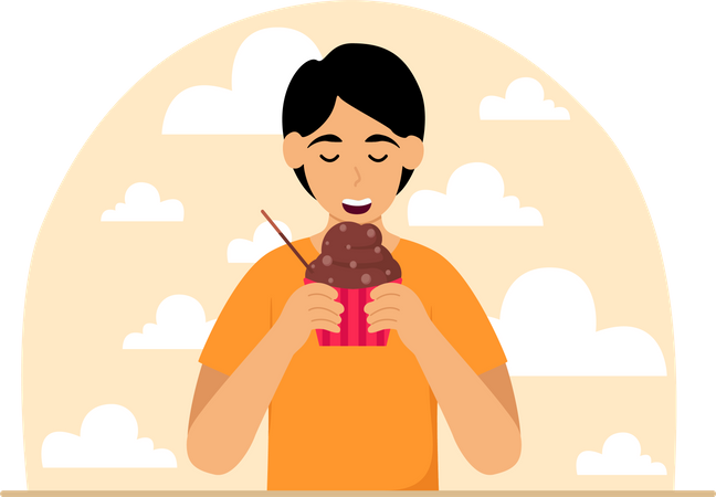 Boy eating ice cream  Illustration