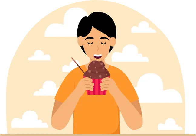 Boy eating ice cream  Illustration