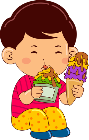 Boy Eating Ice Cream  Illustration