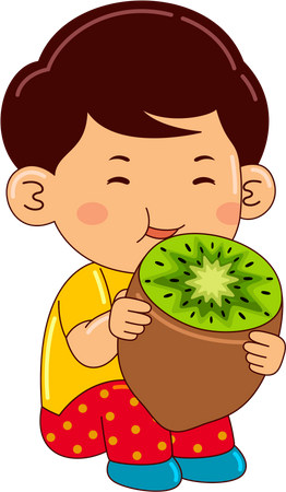 Boy eating kiwi  Illustration