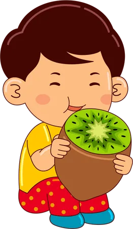 Boy eating kiwi  Illustration