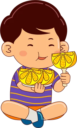 Boy eating lemon  Illustration