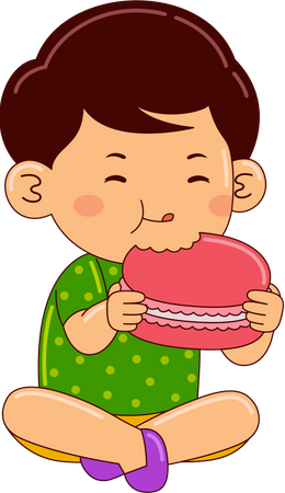 Boy Eating Macaroon  Illustration
