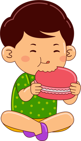 Boy Eating Macaroon  Illustration