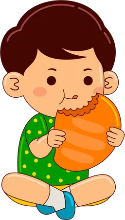 Boy eating mango  Illustration