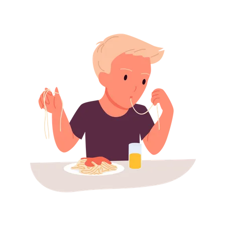 Boy eating noodles  Illustration
